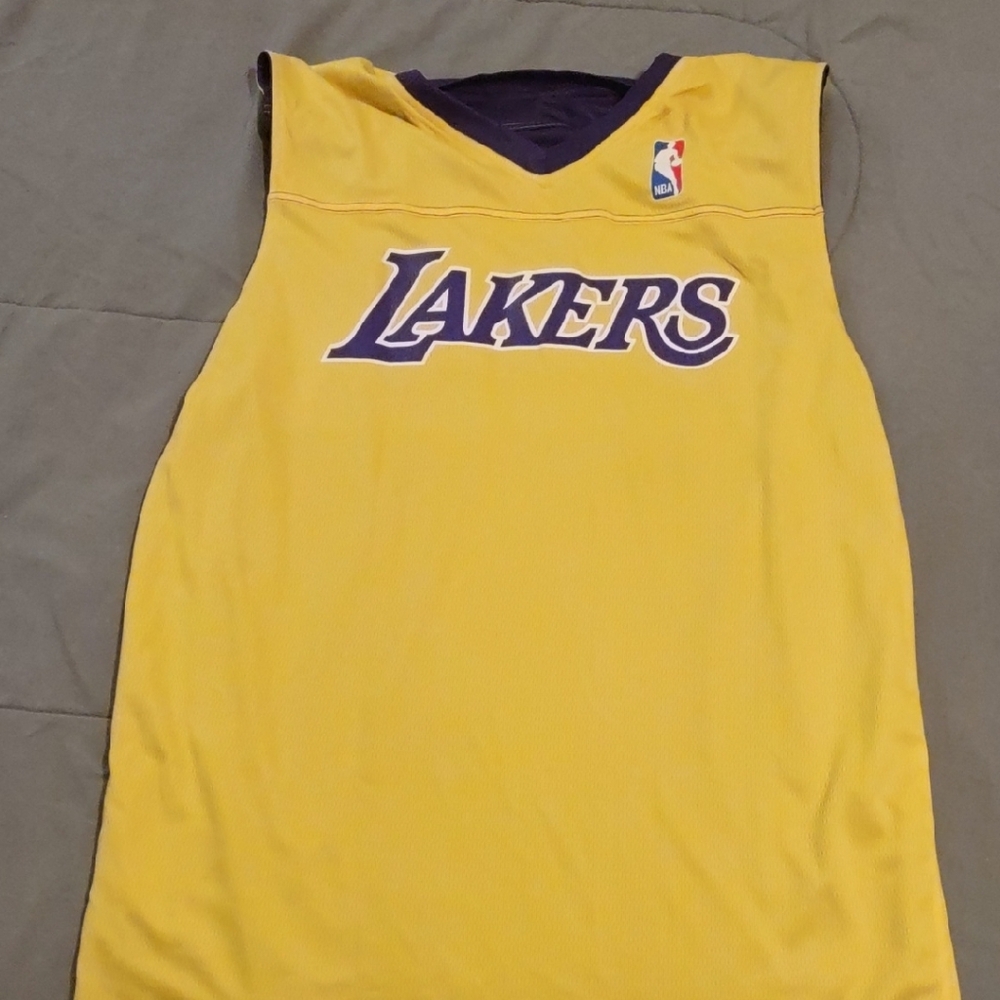 NBA REVERSE Purple And LA Lakers Yellow Basketball Jersey